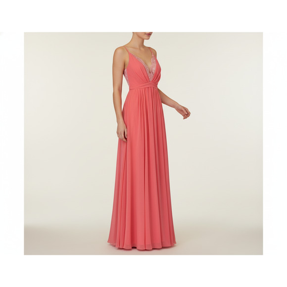 MICHAEL COSTELLO Flowy Crepe Justin Gown - Bright Coral - XS - Picture 1 of 3